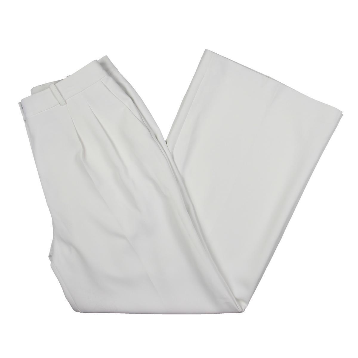 Женские белые плиссированные широкие брюки DKNY с высокой талией, 14 BHFO 1098