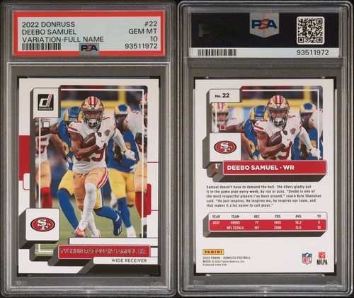 2022 Donruss Deebo Samuel Variation Full Name SP #22 Graded PSA 10 Gem Mint - 第 3/4 張圖片
