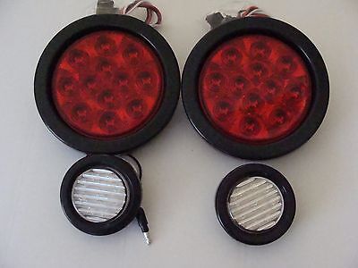 2-4"CLEAR Red Stop Turn & Tail lights with 2-2" 9 LED Backup Lights Jeep CJ TJ