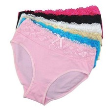 Ladies Plus Size 6 piece High Waist Lace Cotton Briefs