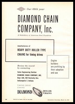 1959 Diamond Chain Co. Indianapolis Indiana Timing Drive Roller Chains ...