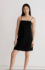 Madewell Womens $98 Goldie Mini Dress 100% Linen Black Size 14 NL087