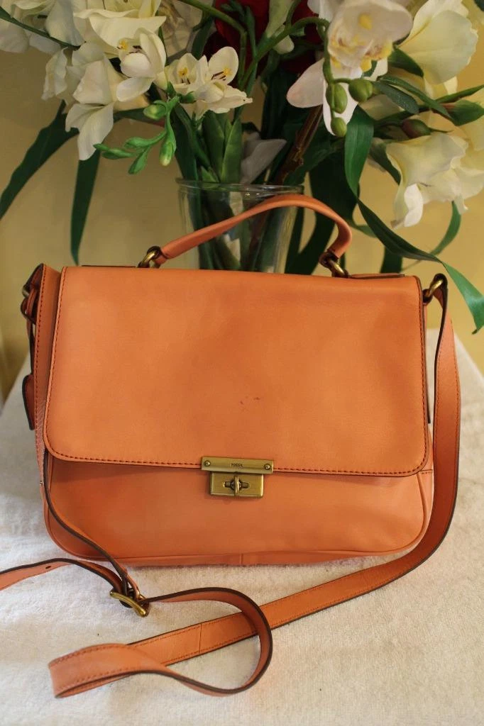 Fossil Memoir orange l Flap Crossbody Bag purse (220