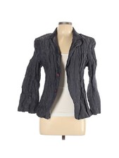Lafayette 148 New York Metallic Gray Crinkle Silk Blend Blazer Size 10