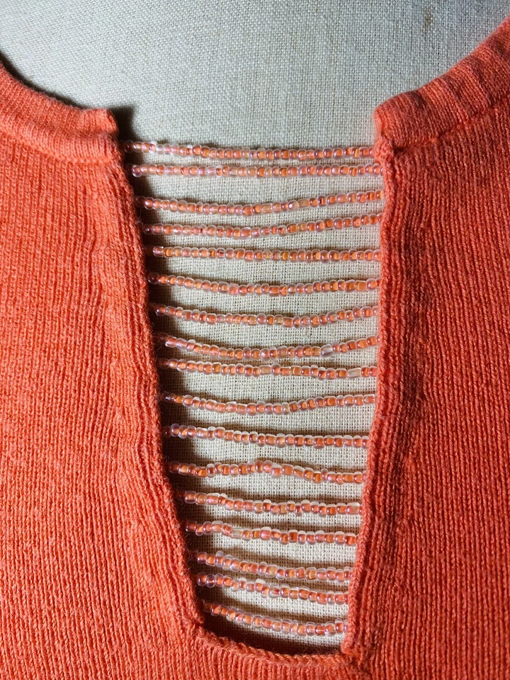 Suéter tejido Hampshire Studio para mujer pequeño naranja mangas 3/4 cuentas Foto 2 de 4