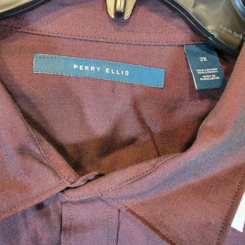 Perry Ellis Shirt 2X Untucked Red Burgundy Maroon Roll Tab Long Sleeve - Picture 3 of 7