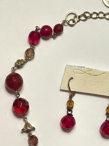 Vintage Schmuck, Jessica Simpson 16" - 20" Halskette, Ohrringe goldfarben rot #150 - Bild 7 von 8