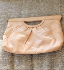 Lovely vintage faux leather embroidered peach handbag. Brand is Bag Bazaar.