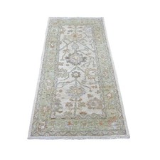 3'x6'1" Gray Hand Knotted Wool Afghan Angora Oushak with Leaf Design Rug 21561