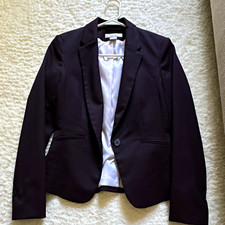 H M Women's Black Single-Button Lined Blazer Suit Jacket Long Sleeve Size 2