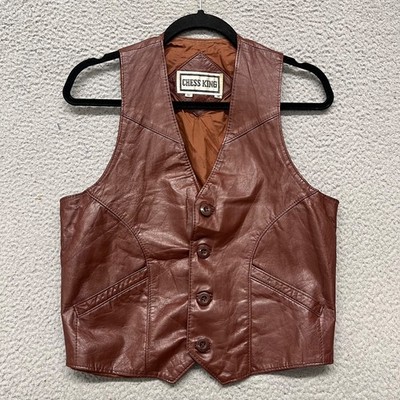 Chess King Vest Mens M Brown Waistcoat Western Cowboy Rodeo Vintage