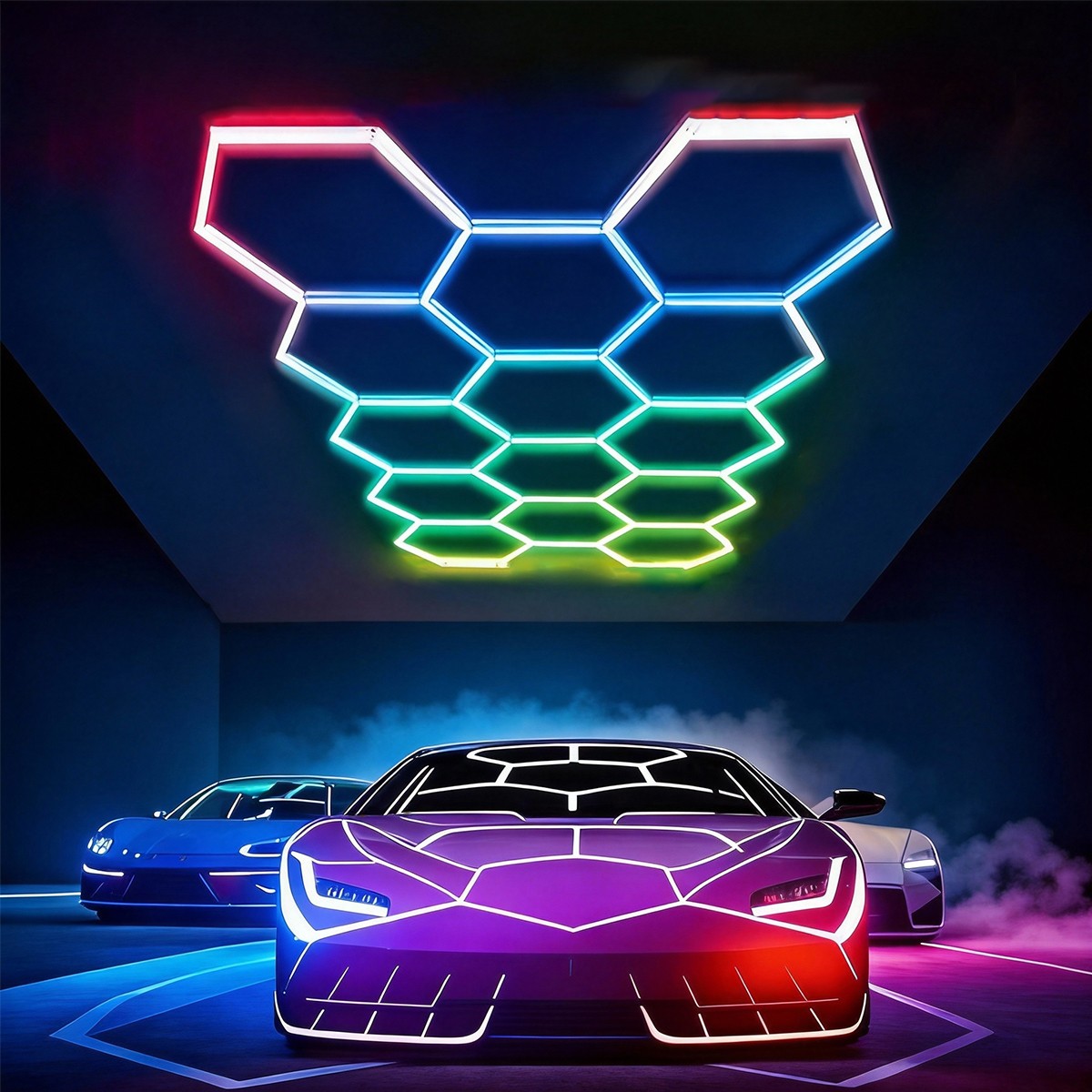 3/5/14 Grid Hexagon Garage Lights System Honeycomb Hex LED Light for Garage Gym