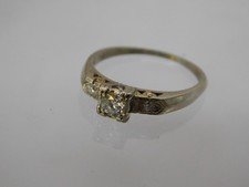 Antique Art Deco 14k White Gold Diamond Engagement Ring Sz 9