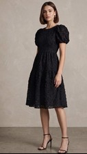 NEW Forever 21 Black Textured Puff-Sleeve Midi Dress size S