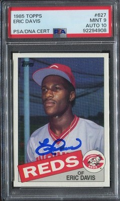 1985 TOPPS ERIC DAVIS RC #627 PSA 9 W/ PSA 10 AUTO ROOKIE CARD *RARE FIND*