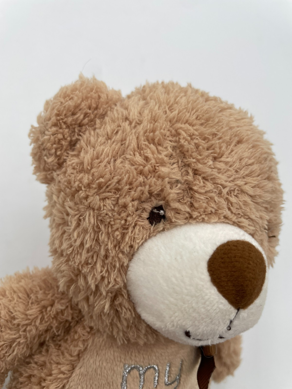 Okie Dokie Tan My First Bear Plush Rattle Brown Bow Baby 9" 2016