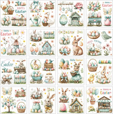 Easter Watercolor Bunny Floral Decals - 16 Pcs Transfer Stickers for Crafts