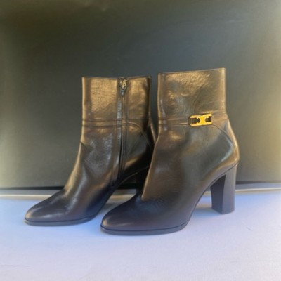 Celine Paris Triomphe Black Leather Ankle Boots 37 NEW