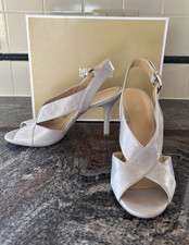 8.5 MICHAEL Michael Kors Becky Strappy Sandals Heels Pearl Grey Open Toe EXC