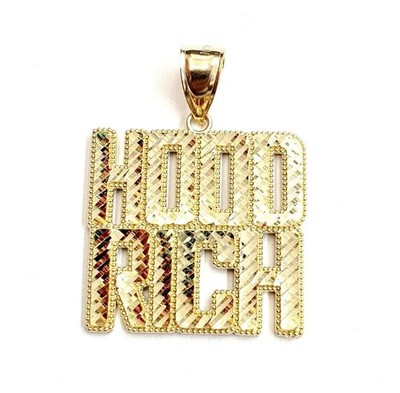Neu 10k Gelbgold Haube Rich Word Anhänger Charm Diamantschliff feiner Schmuck 7,2g