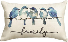 Home Sweet Home Bluebird Family Watercolor Throw Pillow Cover, 12 X 20 Inch Summ