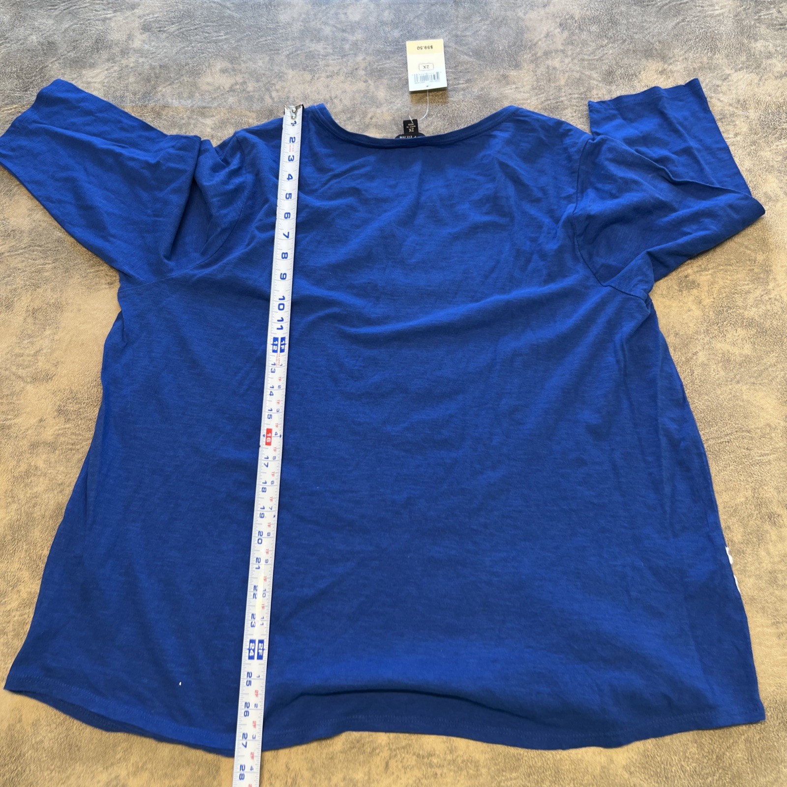 Luck Brand Shirt Women's 2X Blue Embroidered Rose Flower Tee NWT