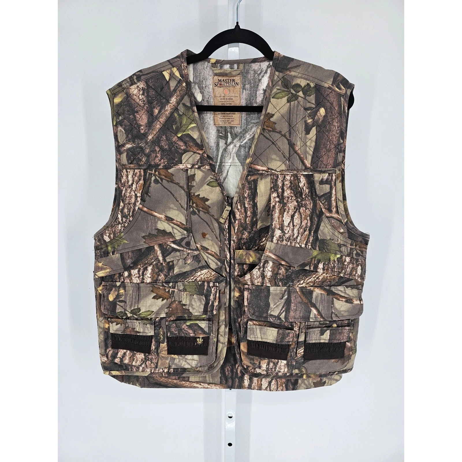 Master Sportsman Men's Zip-Up Pockets Cotton Fishing Camouflage Vest Size L