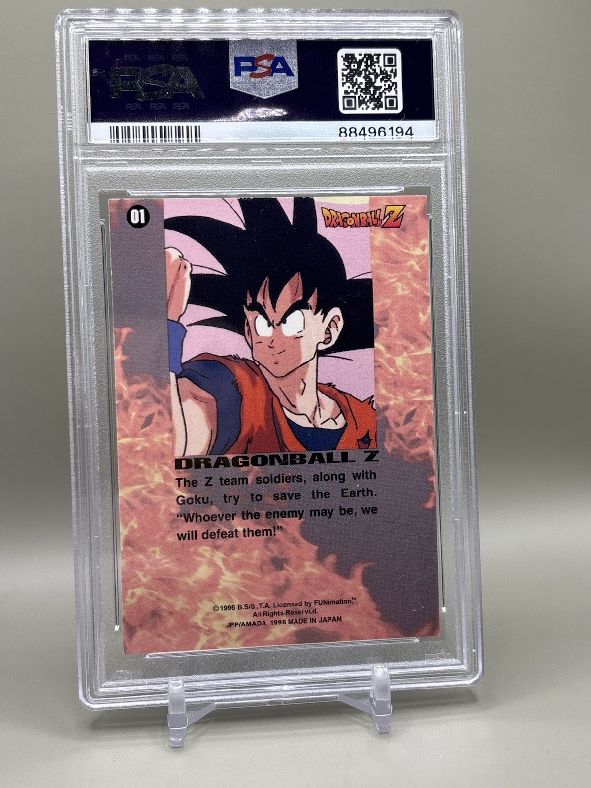 Amada 1996 Dragon Ball Z Z Team Soldiers #01 Goku Hologram PSA 7 Cert  view 2