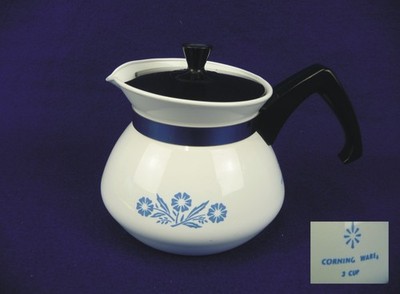 Seltene Vintage Teekanne Corning Ware Pyroceran - Blue Cornflower Muster 70er J.
