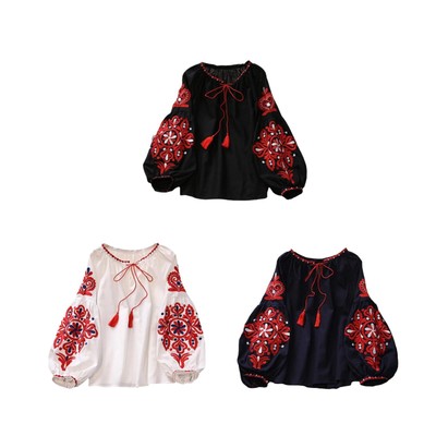 Damen Bestickte Tops Boho Tops Elegante Freizeitkleidung Kleidung Lockere Bluse