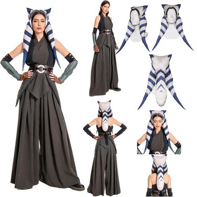 Star Wars Ahsoka Tano The Mandalorian Jedi Cosplay Halloween Suits+Headgear Hats