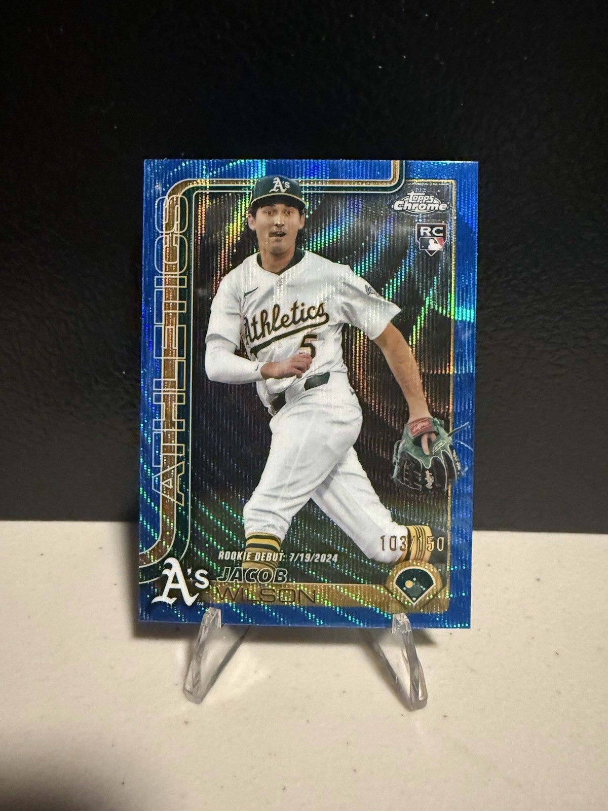 2025 Topps Chrome Update Jacob Wilson RC Debut Blue Wave Refractor/150 Athletics