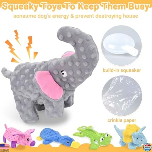 No Stuffing Squeaky Dog Toys for Aggressive Chewers - 5 Pack for All Sizes - Picture 6 of 7