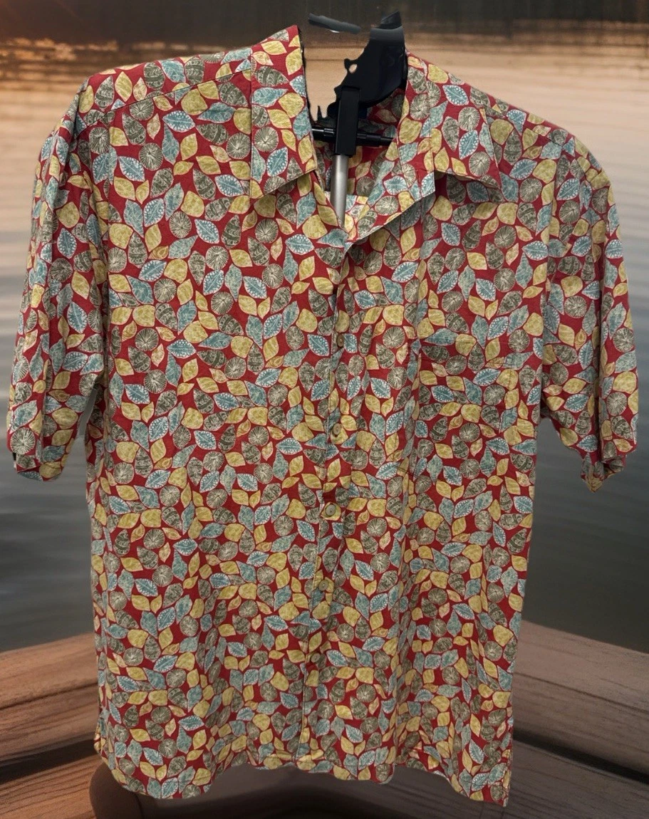 Tori Richard hawaiian shirt men large red leaf print made in Hawaii