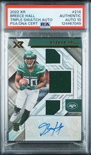 2022 XR Breece Hall Triple Swatch Autographs Rookie /99 Auth Auto PSA 10 POP 1!