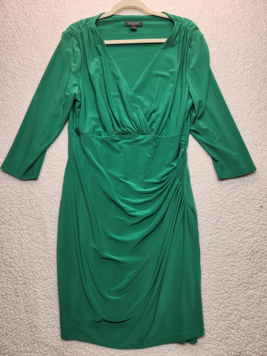 black dress and green shoes Lauren Ralph Lauren Jersey Off-the-Shoulder Gown main image 1