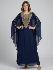 Dubai Abaya Stylish Islamic Moroccan Eid SALE Georgette Elegant Navy Blue Kaftan