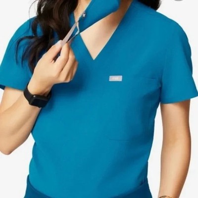 NWT Figs 4XL Catarina Extremes Ocean Blue One-Pocket Medical Nurse Scrub Top