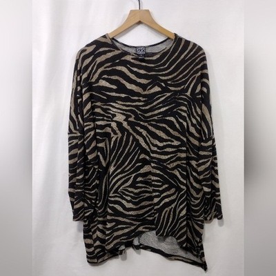 Clara Sun Woo Zebra Print Tunic Women's S Brown Black Boho Retro 90s Y2K