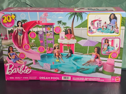 Barbie Dream Pool Playset with Slide & Bubbling Hot Tub, 20+ Accessories