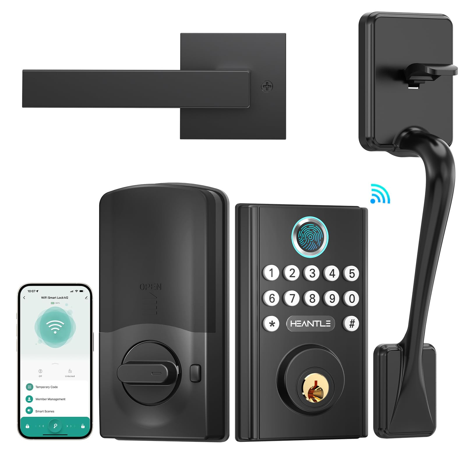 Smart WiFi Front Door Lock with Handle - Keyless Entry Deadbolt with Keypad & Fingerprint-image