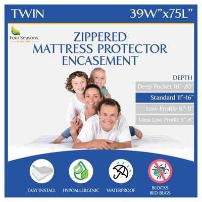 Twin Size Zippered Bed Bug Mattress Protector Waterproof Encasement Hypoaller...
