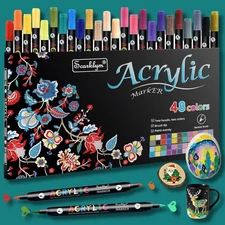 48 Colors Acrylic Paint Markers Pens Set, 24 Pack Acrylic Paint Pens with Dua...