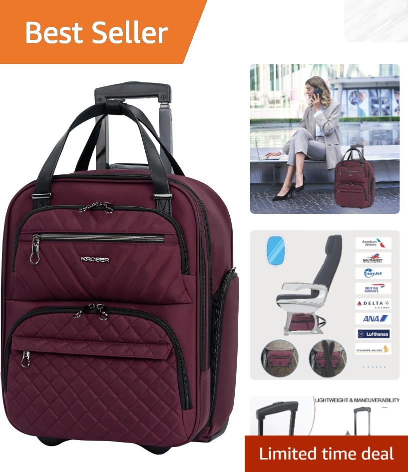 Water-Resistant 16-Inch Underseater Suitcase with Padded Compartment - Burgundy