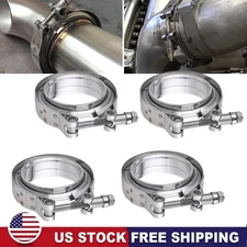 3" Inches V-Band Flange&Clamp Kit Male/Female With Ridge Exhaust Stainless 4 Pcs