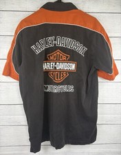Harley Davidson Shirt Mens M Mechanic Shirt Large Logo Short Sleeve Button Down