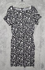Ann Taylor Dress Womens Sz Medium Black White Floral Short Sleeve Stretch