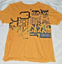 Calvin Klein Jeans T-Shirt Boys Logo ORANGE size large 14-16 graphic design