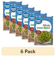 (6 pack) Great Value Canned Whole Green Beans, Gluten-Free, 14.5 oz
