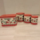 Vintage 1950s Wolverine Strawberry Toy Tin Canister Set & Bread Box